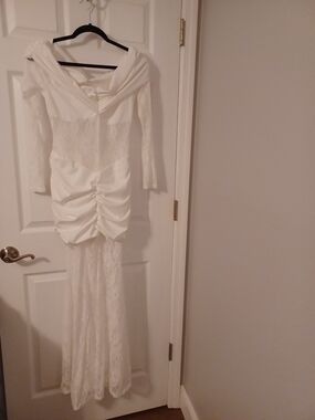 OQQ Elegant White Lace Ruched Off-Shoulder Dress